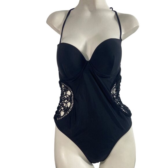 Shein Women's Black Macrame One Piece Swimsuit Sz L - Picture 1 of 9